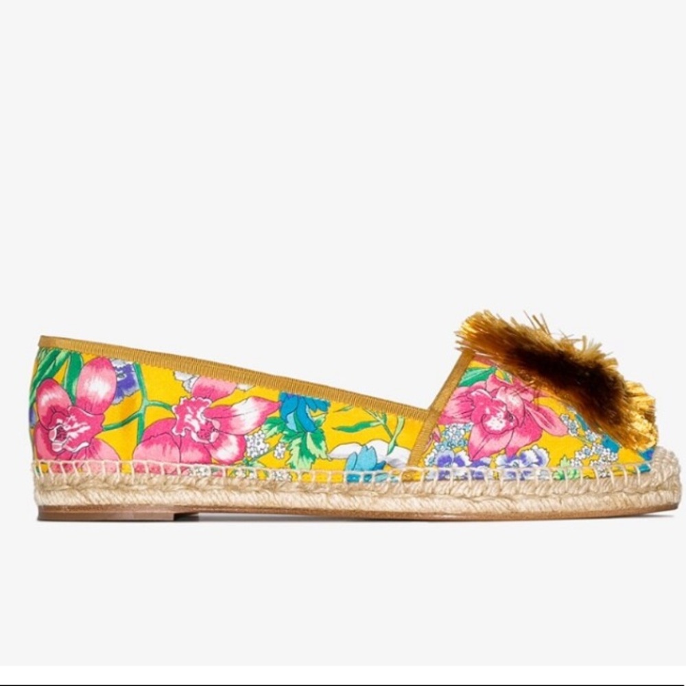 Aquazzura Floral Silk Powder Puff Espadrille Flats Size 8